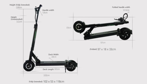 Minimotors Speedway Mini 4 Eye Electric Scooter – 16 Ah Battery - Dimensions