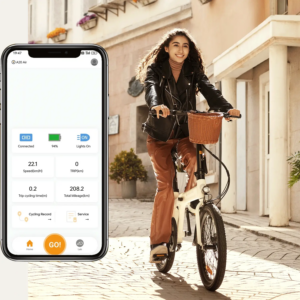 Lightweight ADO A20 Air ebike in urban setting, showcasing sleek design.