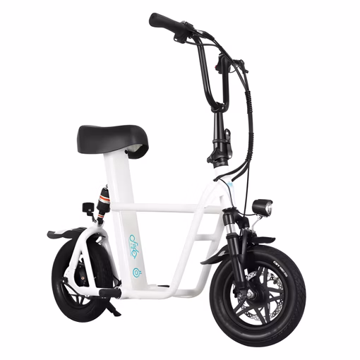 Fiido Q1s electric scooter parked on a city street, showcasing its sleek design.