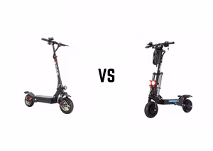 E-scooters on display with different models and features highlighted.