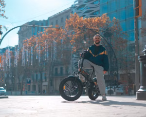 Ado A20 F+ Ebike parked on a city street, showcasing sleek design.