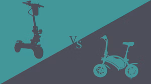 Side-by-side comparison of seated and standing e-scooters.