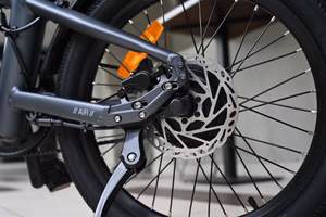Close-up of an e-bike's regenerative braking system components.